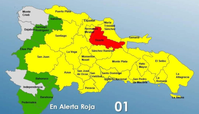 COE declara alerta roja en la provincia Duarte por constantes lluvias